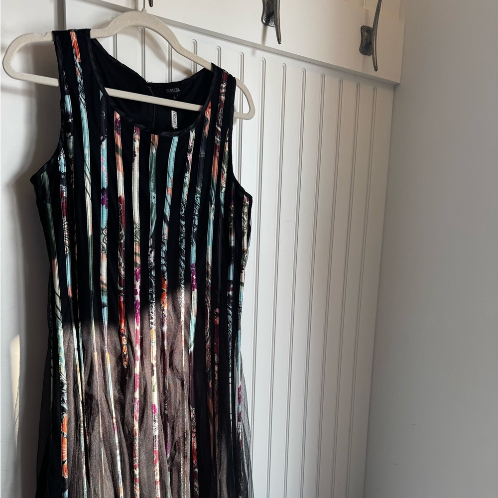 Fantazia Colorful Striped Black Boho Bohemian Feminine Floral Dress